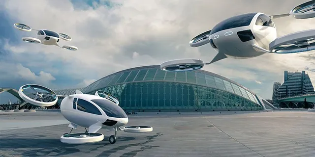 Conceito de infraestrutura vertiportuária com aeronaves eVTOL